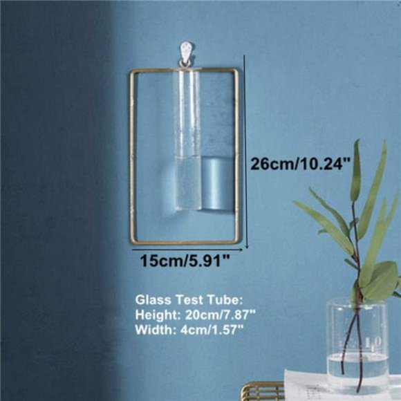 Pack of 2 Wall-Mounted Hydroponic Planter, Glass Containers w/ Gold Metal Frames - Picture 4 of 6